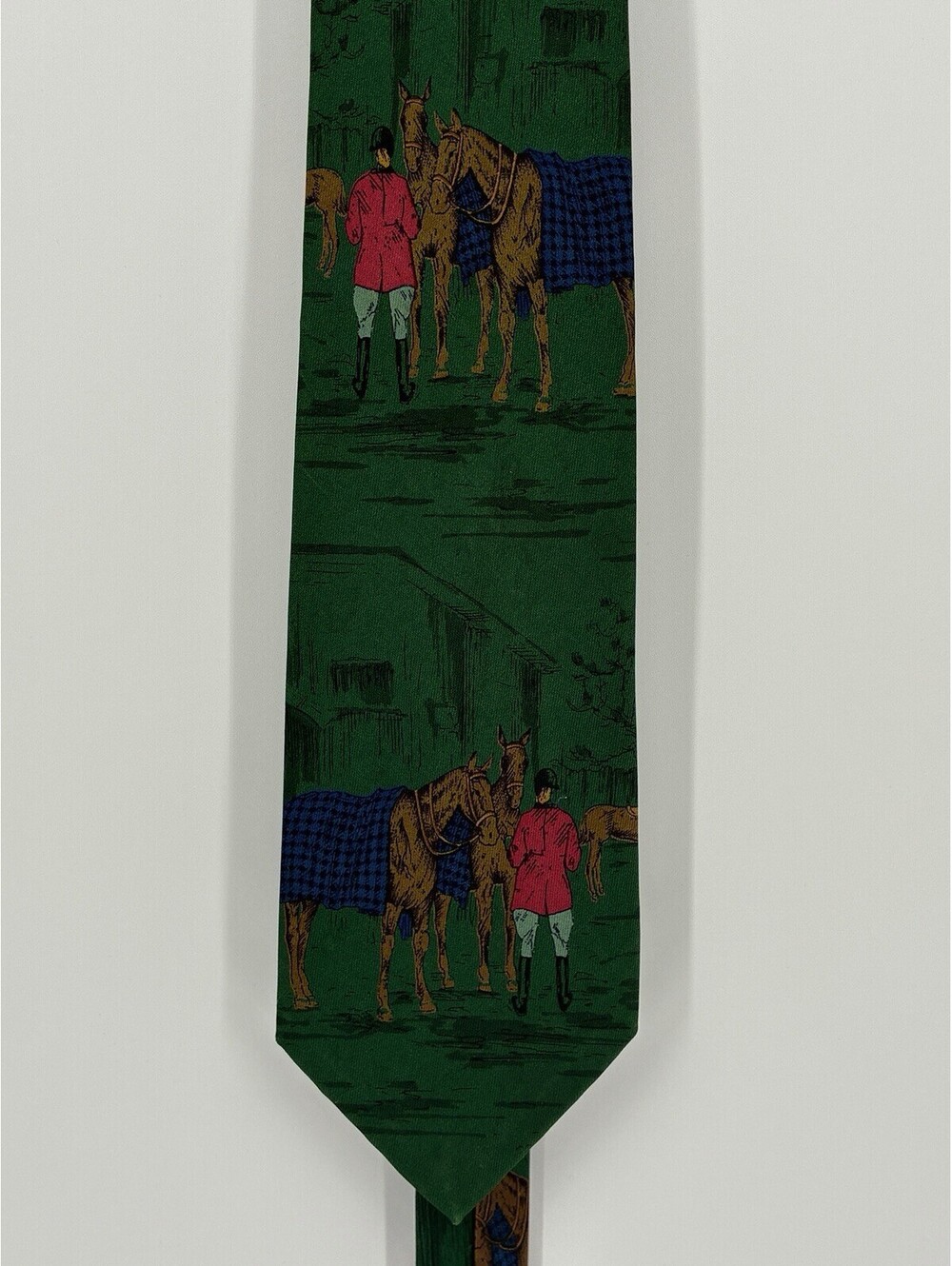 VINTAGE Polo Ralph Lauren Neck Tie Men Green Silk Horse Equestrian English USA - Picture 1 of 5